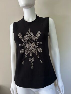 Derek Lam Black Embellished Crystal Sleeveless Top Blouse US 2 Italy Fabric
